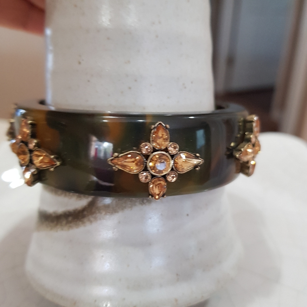 SOLD 🌈 NWT J CREW Tortoise Shell Bangle Bracelet Rhinestone Jeweled Jewelry